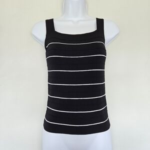 Black White Striped Knit Tank Top Size XS Fitted Square Neck Minimalist Y2K Chic